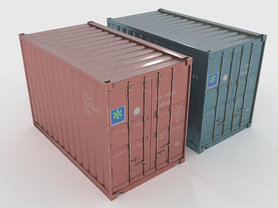 Red And Blue Metal Shipping Containers With Double Doors And Logos 3d model