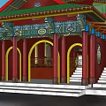 Ancient Chinese Architecture with Green Roof Multi Tiered Structure Red Walls and Traditional Decorations