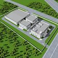 Aerial View Planning of Industrial Complex With Green Spaces And Road Network