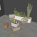 Modern Leisure Chairs in Indoor Corner with Black Walls Gray Flooring and Cactus Plants
