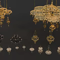 Elegant Golden And Black Chandeliers With Intricate Layered Hanging Design Details