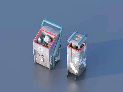 Household Trash Bins With Blue Handles For Waste Sorting In Daily Life 3d model