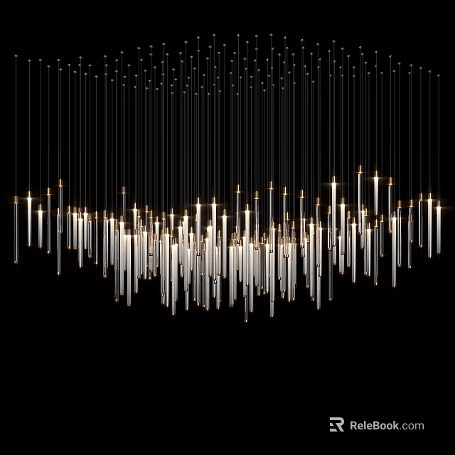 Modern Artistic Glass Chandelier With Hanging Transparent Tubes And Metallic Frame Design 3d model 
