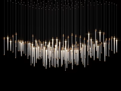 Modern Artistic Glass Chandelier With Hanging Transparent Tubes And Metallic Frame Design 3d model
