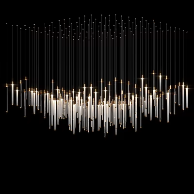 Modern Artistic Glass Chandelier With Hanging Transparent Tubes And Metallic Frame Design 3d model