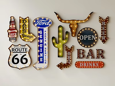 Vintage Style Wall Decor With Retro Signs And Icons 3d model