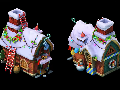 Modern Cartoon Building Christmas Cottage 3d model