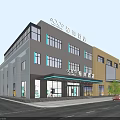 Modern Hotel Building Exterior At Night With Large Windows Entrance Illuminated Lighting And Road Cars