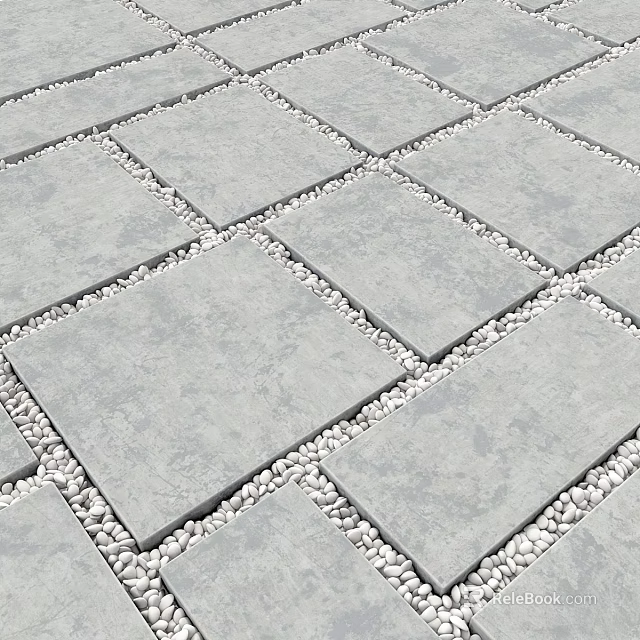 Outdoor Ground Featuring Gray Square Stone Slabs with Pebbles in Gaps 3d model