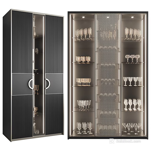 Modern Luxury Wine Cabinet Interior Design With Metal Frame Wine Glass Holders And Bottle Racks 3d model 