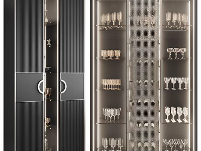 Modern Luxury Wine Cabinet Interior Design With Metal Frame Wine Glass Holders And Bottle Racks 3d model