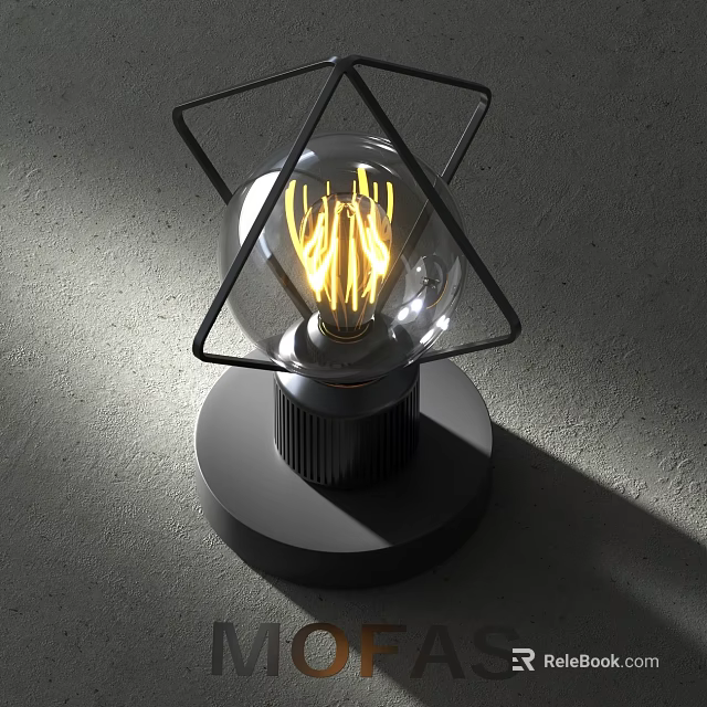 Modern Table Lamp With Triangular Frame Transparent Bulb Black Base And Warm Vintage Light 3d model 