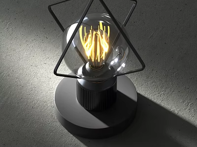 Modern Table Lamp With Triangular Frame Transparent Bulb Black Base And Warm Vintage Light 3d model
