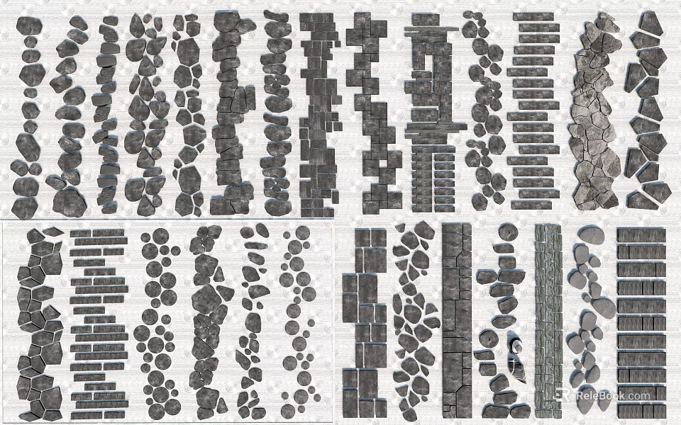 Stepping Stone Path Design Ideas With Various Natural Stone Styles For Garden Landscaping 3d model 