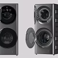 Modern Stacked Double Drum Washing Machine With Digital Control Panel And Open Door 3d model