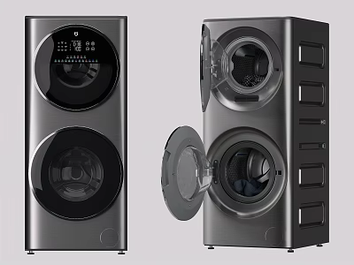 Modern Stacked Double Drum Washing Machine With Digital Control Panel And Open Door 3d model