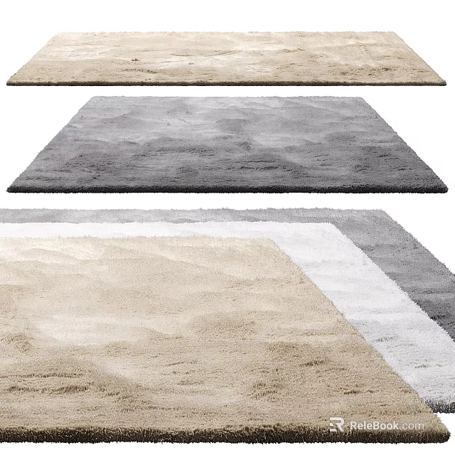 Modern Square Rugs With Soft Beige Grey Plush Texture For Home Decor 3d model 