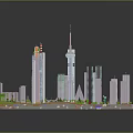 Urban Modern Architecture Model Featuring Skyscrapers Green Spaces And Water Bodies