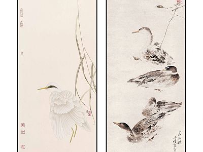 New Chinese Animal Painting Elegant Zen Bird and Bird Pattern Hanging Painting Combination model