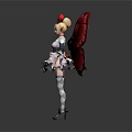 Game Movie Character With Red Butterfly Wings Red Bow White Black Outfit Diamond Patterned Stockings