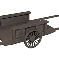 Rustic Wooden Cart With Spoked Wheels And Flat Wooden Platform Structure 3d model