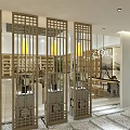 Modern Chinese Style Specialty Store Interior With Display Cabinets Exhibition Counters And Chandeliers