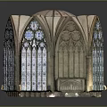 Religious Faith Reflected In Gothic Church Stained Glass Windows And Arches