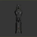 Futuristic Detailed Sci-Fi Spaceship Model Elongated Shape Gray Exterior Red Yellow Accents Complex Structure