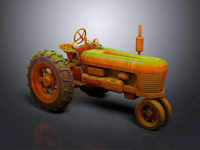Vintage Orange Tractor With Large Wheels Steering Wheel And Mechanical Parts 3d model