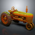 Vintage Orange Tractor With Large Wheels Steering Wheel And Mechanical Parts