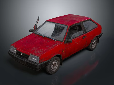 Red Vintage Hatchback Car With Open Door And Worn Out Appearance 3d model Red Vintage Hatchback Car With Open Door And Worn Out Appearance 3d model