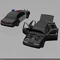 Police Cars With Emergency Lights Open Hood And Doors Displaying Interior
