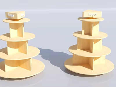 Wooden Display Shelves Multi Tiered Circular Design with Top Logo for Retail Showcases 3d model