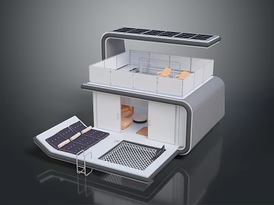Modern Compact Building With Solar Panels Open Balcony And Expandable Interior Design 3d model