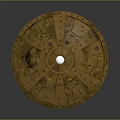 Intricate Brass Mechanical Disc With Central Opening Gears Rivets And Textures