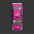 Pink And White CMAX Taxi With Driver In Front Seat On Gray Background