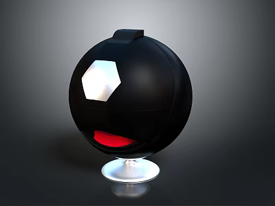 Black Spherical Computer Speaker with White Hexagon Red Accent and Silver Base 3d model