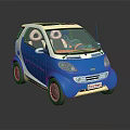 Small Blue And White Two Seater Compact Car With EcoCity Logo And Modern Design