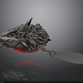 Silver Dragon Head Decorative Ornament With Spikes Red Glowing Base And White Spoon Component