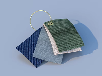 Colorful Household Cleaning Cloths With Keychain Ring And Blue Green Striped Fabric 3d model