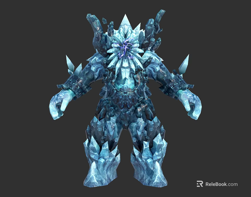 Detailed Icy Crystal Giant Creature With Floral Headpiece And Spiked Body 3d model 