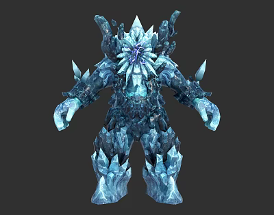 Detailed Icy Crystal Giant Creature With Floral Headpiece And Spiked Body 3d model
