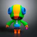 Colorful Game Movie Character 3D Model With Yellow Green Hood Large Blue Eyes Holding Pink Object