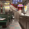 Vintage Restaurant Interior Design With Neon Signs Red Chairs And Brick Walls Decor