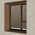 Wooden Window Blinds In Modern Interior With Natural Color Frame And Sill