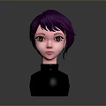 Game Movie Character with Purple Short Hair and Reddish Brown Eyes Black Turtleneck Head Model