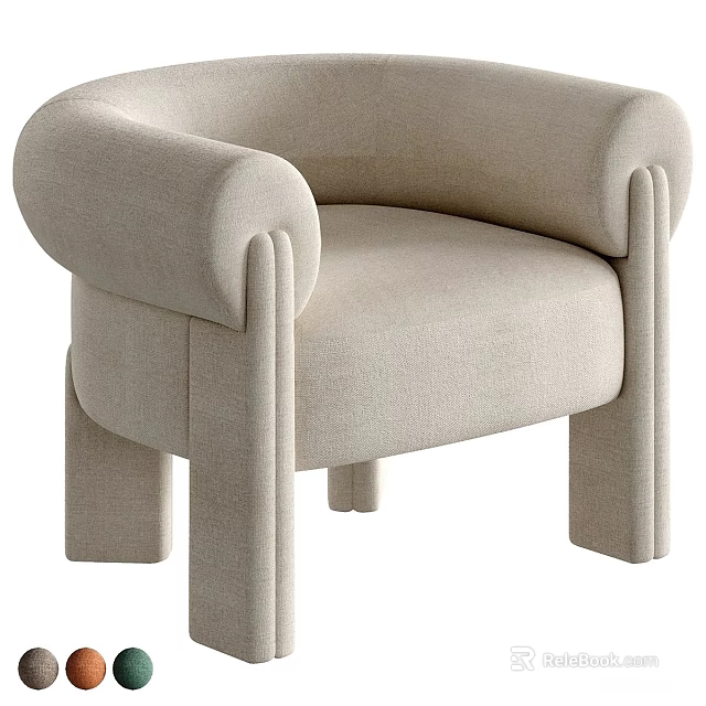 Modern Soft Beige Fabric Upholstered Single Sofa Chair With Unique Shaped Legs For Living Room 3d model 