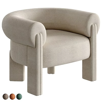 Modern Soft Beige Fabric Upholstered Single Sofa Chair With Unique Shaped Legs For Living Room 3d model