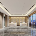Hotel Lobby Interior Featuring Modern Design Reception Desks Marble Floor And Glass Doors