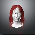 Realistic White Head Model Display With Long Red Curly Hair